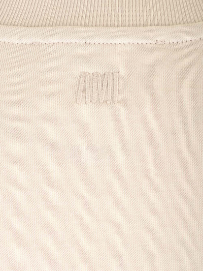 Shop Ami Alexandre Mattiussi Logo Embroidered T-shirt In Chalk