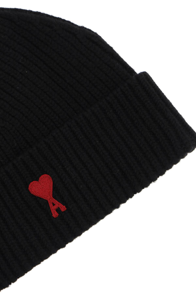 Shop Ami Alexandre Mattiussi Virgin Wool Ami De Coeur Beanie Hat In Black/red