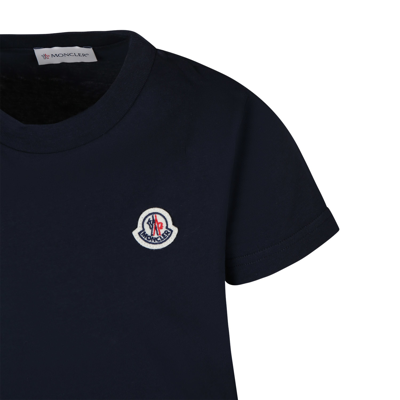 Shop Moncler Blue T-shirt For Kids With Logo