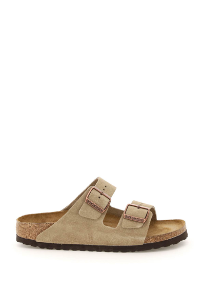 Shop Birkenstock Arizona Mules Soft Footbed In Taupe (beige)