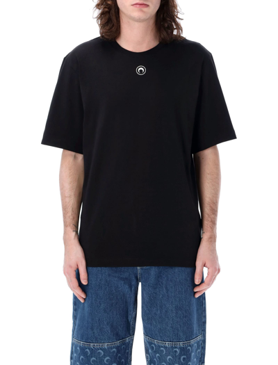 Shop Marine Serre Organic Cotton Jersey Plain T-shirt In Black