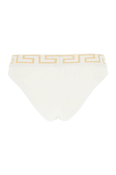 Shop Versace White Cotton Briefs And Greca Print Woman In Optical White (white)