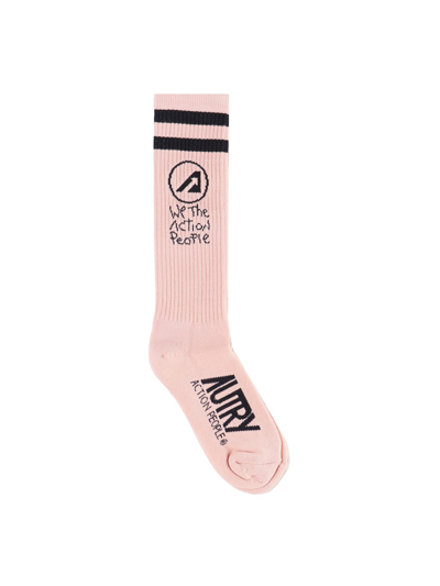Shop Autry Socks With Logo In Pnk/blk