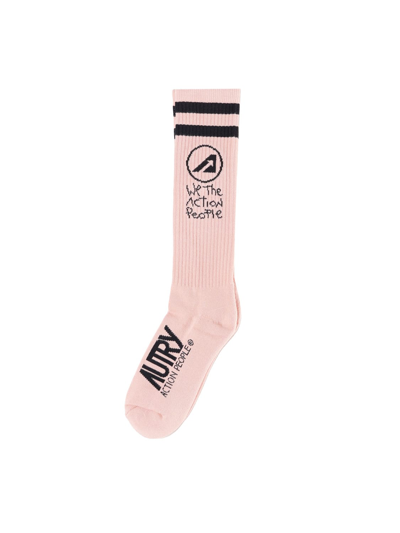 Shop Autry Socks With Logo In Pnk/blk