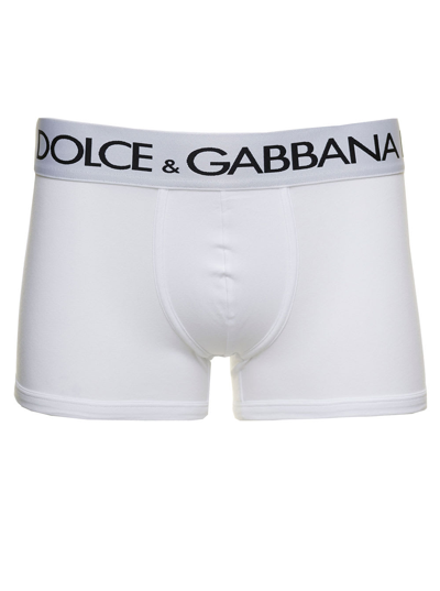 Shop Dolce & Gabbana White Boxer Briefs With Branded Waistband In Stretch Cotton Man