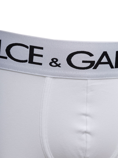 Shop Dolce & Gabbana White Boxer Briefs With Branded Waistband In Stretch Cotton Man