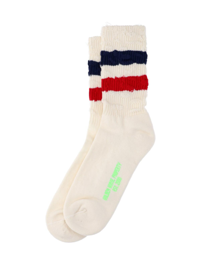 Golden Goose Stripe Trim White Ribbed Socks In Beige