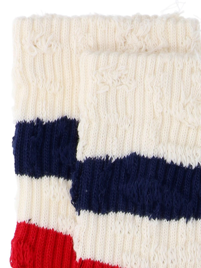 Golden Goose Stripe Trim White Ribbed Socks In Beige