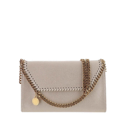 Shop Stella Mccartney Foldover Top Chain Shoulder Bag In Beige