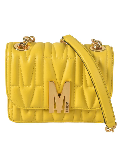 Shop Moschino Logo Plaque Shoulder Bag In Yellow