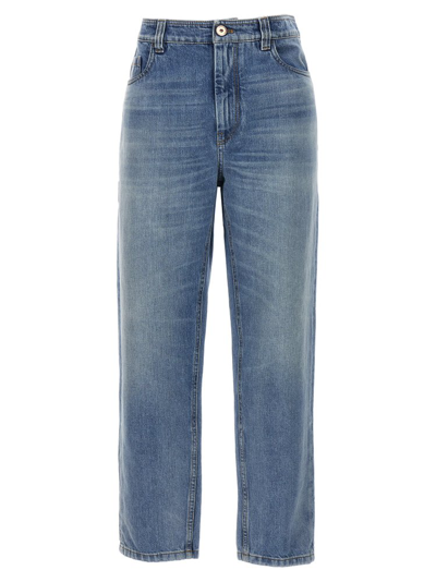 Shop Brunello Cucinelli Button Detailed Tapered Jeans In Blue
