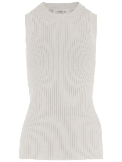 Shop Sportmax Crewneck Sleeveless Knitted Top In White