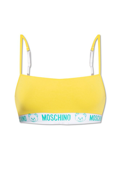 Shop Moschino Teddy Bear Printed Stretched Bra In Yellow