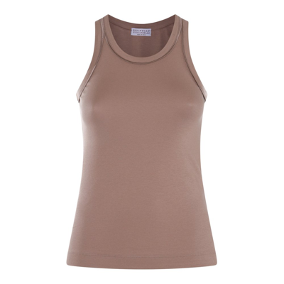Shop Brunello Cucinelli Stretched Ribbed Jersey Top In Brown