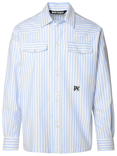Shop Palm Angels Monogram Embroidered Striped Shirt In Multi
