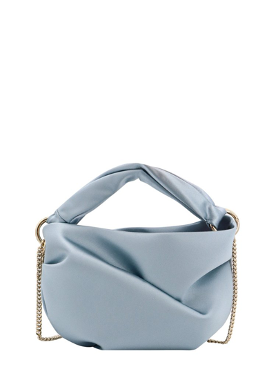 Shop Jimmy Choo Bonny Satin Twist Detailed Chained Tote Bag In Blue