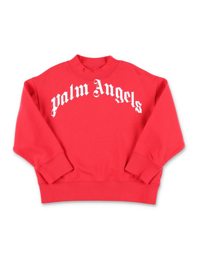 Shop Palm Angels Kids Logo Printed Crewneck Sweatshirt In Red