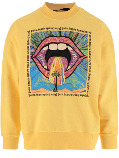 Shop Palm Angels Crazy Mouth Graphic Printed Crewneck Sweatshirt In Yellow