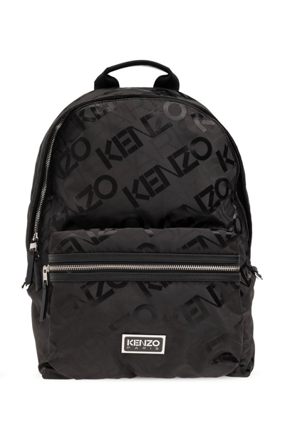 Shop Kenzo Logo Jacquard Zipped Backpack In Black