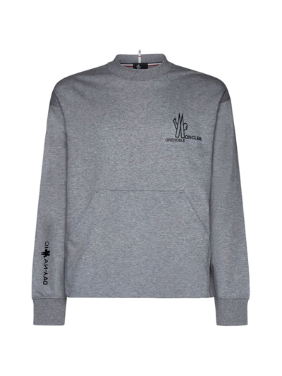 Shop Moncler Grenoble Logo Detailed Crewneck Sweatshirt In Grey