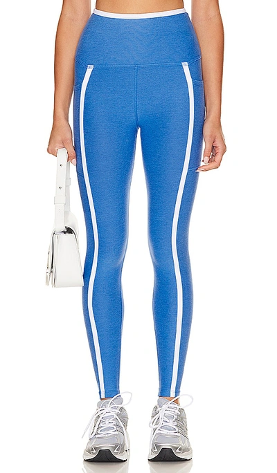 Shop Beyond Yoga Spacedye New Moves High Waisted Midi Legging In Sky Blue Heather & Cloud White