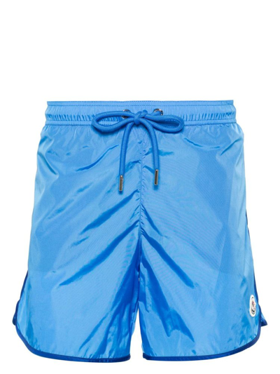 Shop Moncler Logo Patch Swim Shorts In Blue
