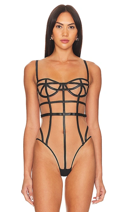 FAUX LEATHER CAGED BODYSUIT