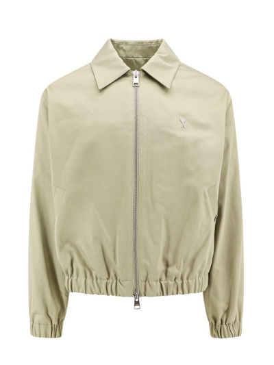 Shop Ami Alexandre Mattiussi Ami Paris Logo Plaque Zipped Jacket In Green