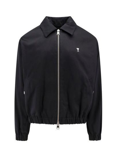 Shop Ami Alexandre Mattiussi Ami Paris Logo Plaque Zipped Jacket In Black