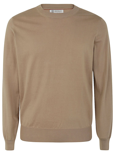 Shop Brunello Cucinelli Crewneck Knitted Pullover In Brown