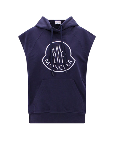 Shop Moncler Logo Printed Sleeveless Sweatshirt In Navy
