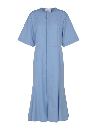 Shop Ami Alexandre Mattiussi Ami Flared Hem Shirt Dress In Blue