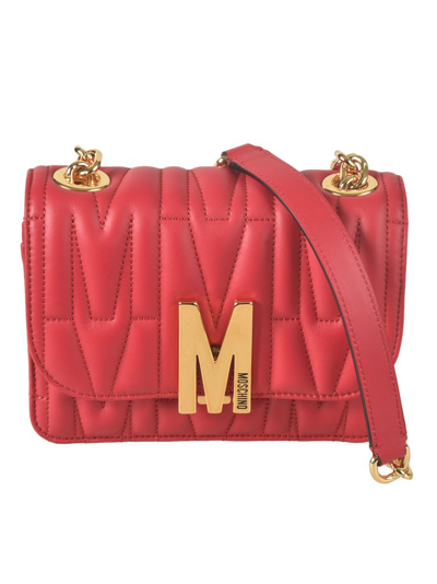 Shop Moschino Logo Plaque Shoulder Bag In Red