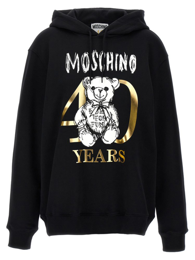 Shop Moschino Teddy 40 Years Of Love Hoodie In Black