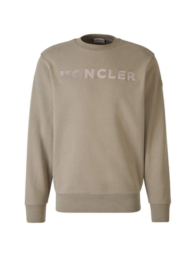 Shop Moncler Logo Detailed Crewneck Sweatshirt In Beige