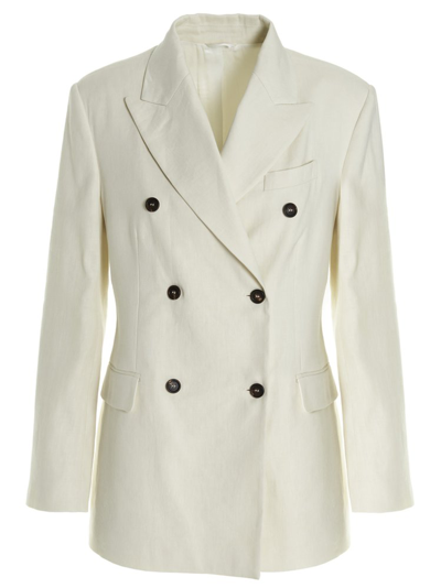 Shop Brunello Cucinelli Double Breasted Tailored Blazer In White