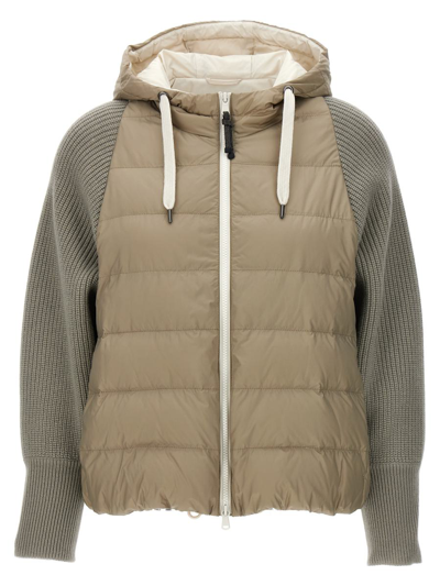 Shop Brunello Cucinelli 'solomeo' Insert Hooded Down Jacket In Gray