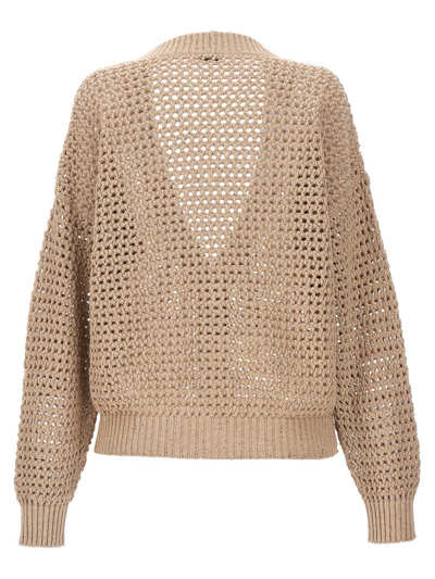 Shop Brunello Cucinelli Sequin Knit Cardigan In Beige