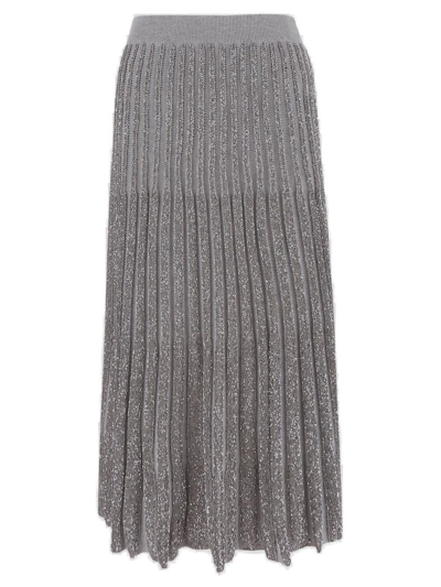 Shop Brunello Cucinelli Pleated Knitted Skirt In Grey