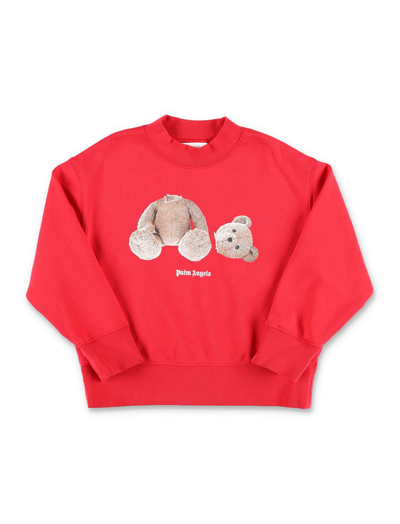 Shop Palm Angels Kids Bear Printed Crewneck Sweatshirt In Red