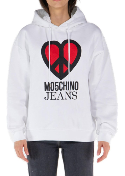 Shop Moschino Peace Symbol Printed Hoodie In White