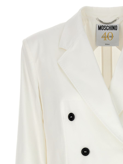 Shop Moschino Double-breasted Blazer In White