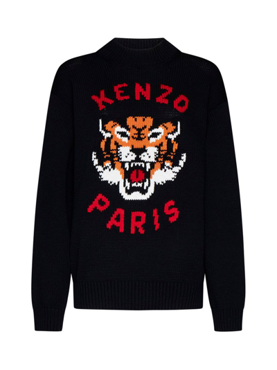 Shop Kenzo Lucky Tiger Crewneck Knitted Jumper In Black