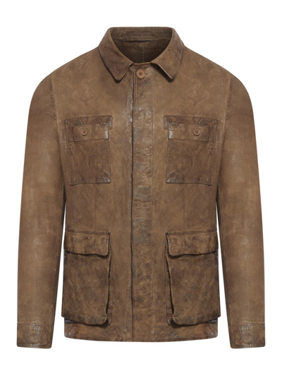 Shop Salvatore Santoro Leather Jacket In Nude & Neutrals