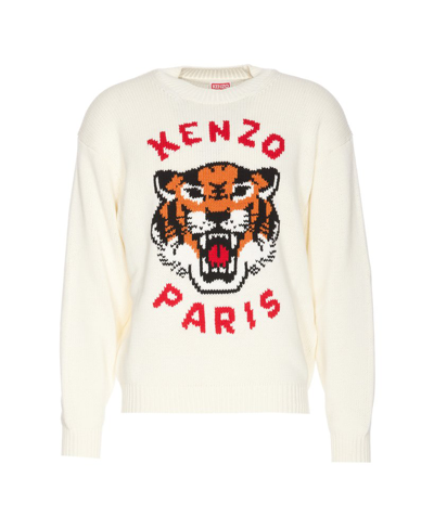 Shop Kenzo Lucky Tiger Knitted Jumper In White