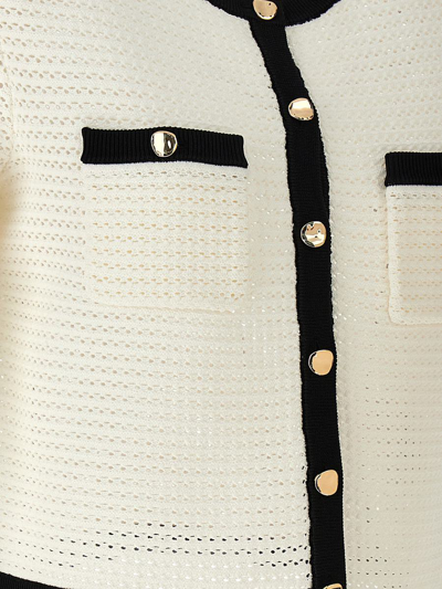 Shop Self-portrait 'crochet' Cardigan In White/black