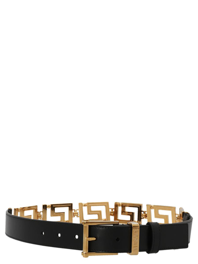 Shop Versace 'logo Chain' Belt In Black