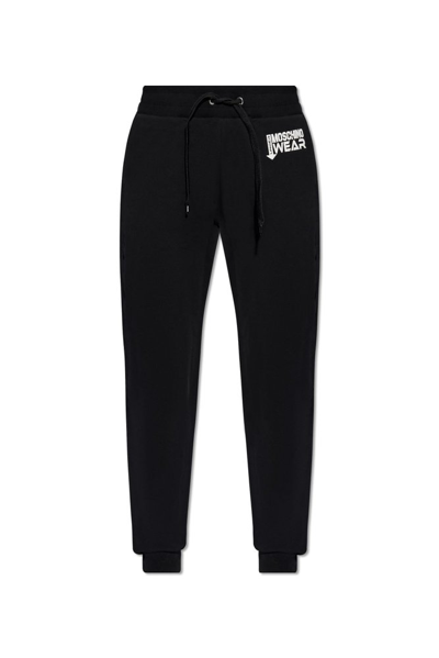 Shop Moschino Logo Printed Drawstring Sweatpants In Black