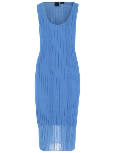 Shop Pinko Sleeveless Pleated Midi Dress In Blue