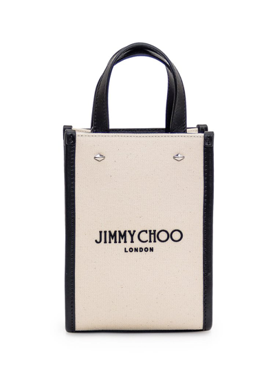 Shop Jimmy Choo Logo Embroidered Mini Tote Bag In Beige